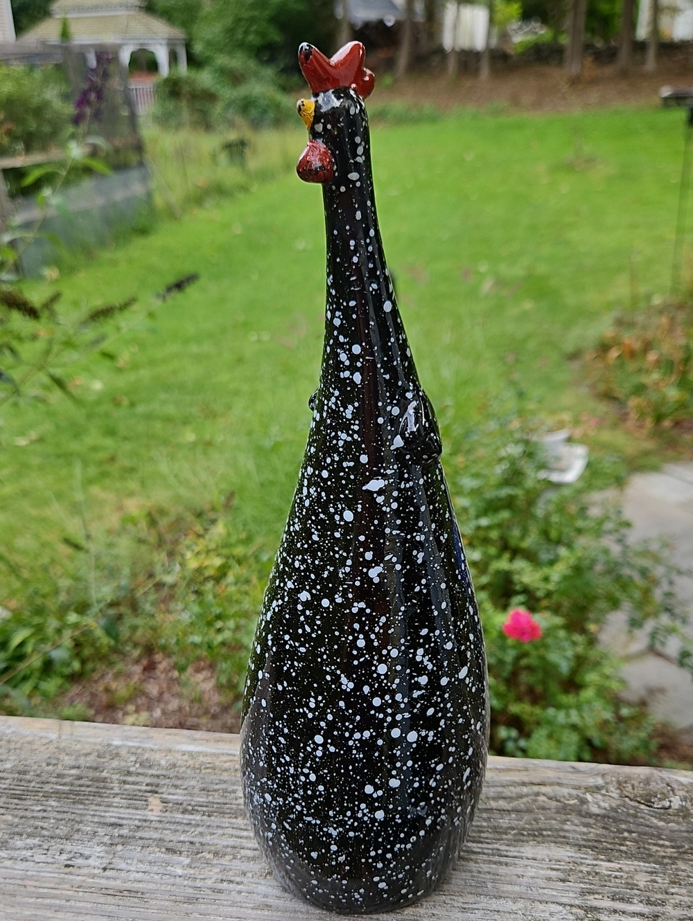 Vintage Whimsical Speckled Ceramic Rooster Hen Figurine 12"